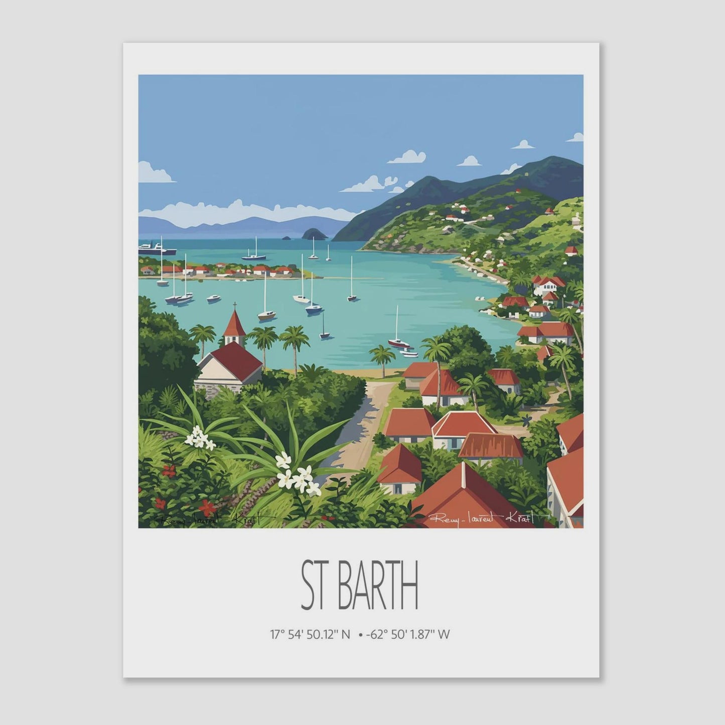 Vintage Travel Poster – St Barth – Gustavia Bay – Caribbean Art Print