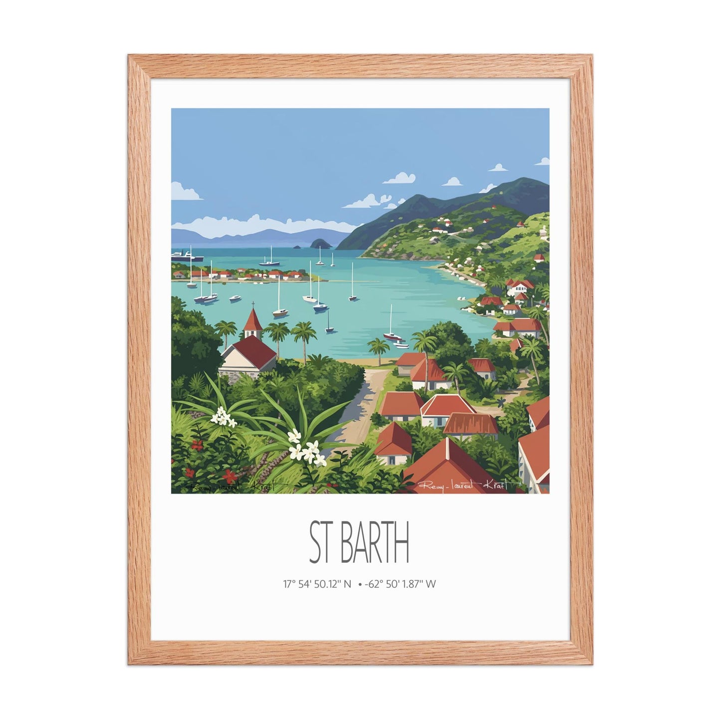 Vintage Travel Poster – St Barth – Gustavia Bay – Framed Caribbean Art Print