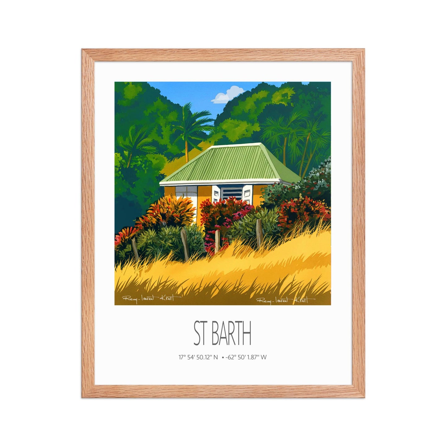 Vintage Travel Poster – St Barth – Yellow Grass – Framed Caribbean Art Print
