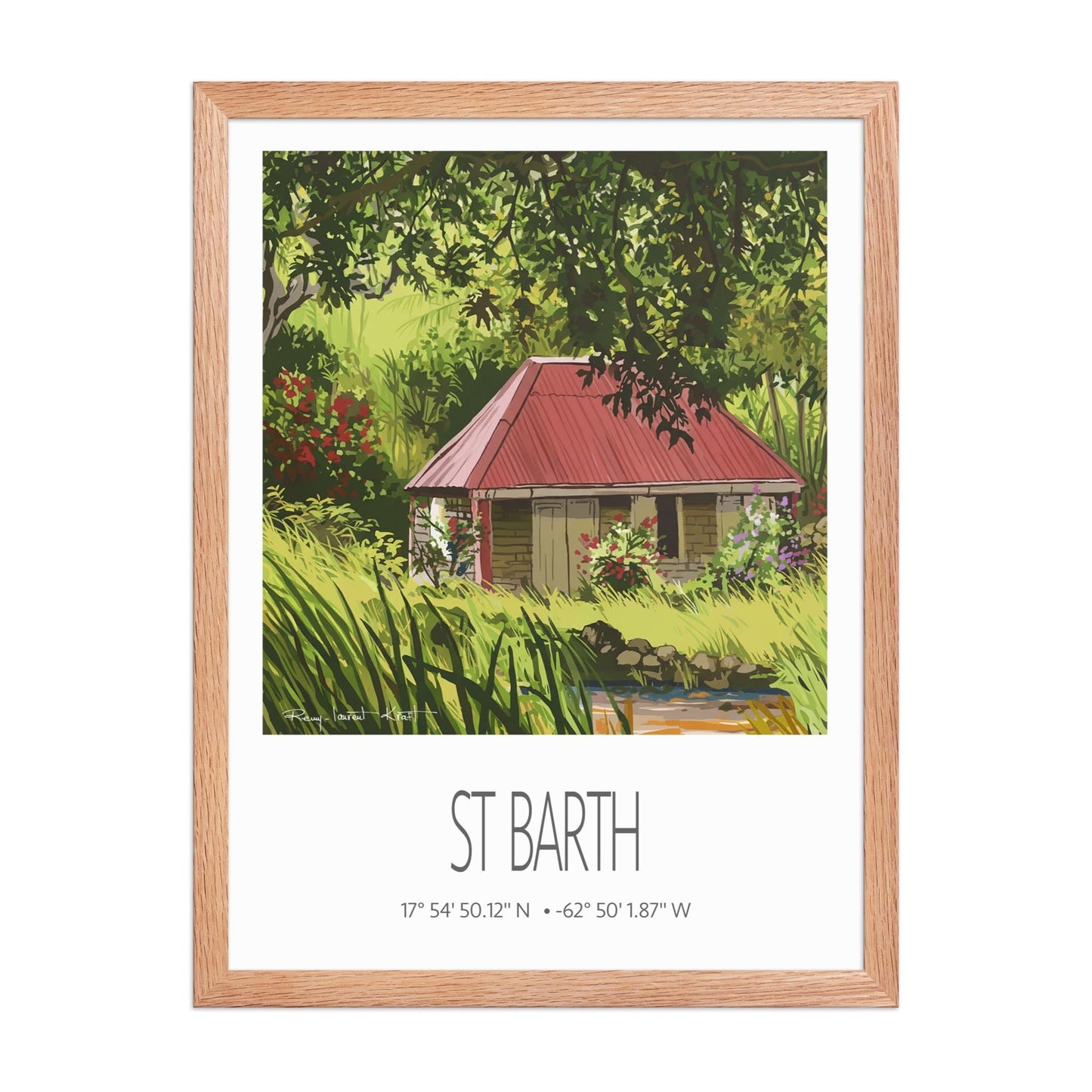Vintage Travel Poster – St Barth – Old Cottage – Framed Caribbean Art Print