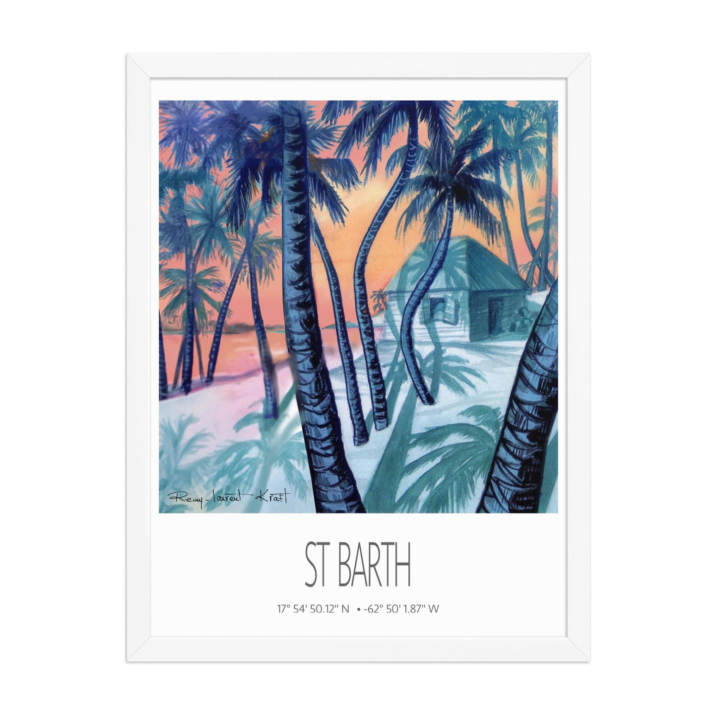 Vintage Travel Poster – St Barth – Cocos Verts – Framed Caribbean Art Print