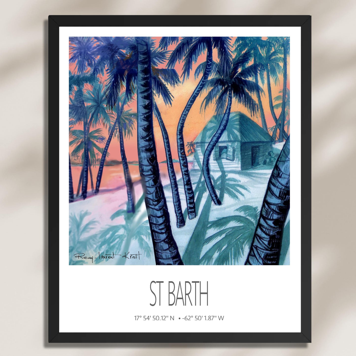 Vintage Travel Poster – St Barth – Cocos Verts – Framed Caribbean Art Print