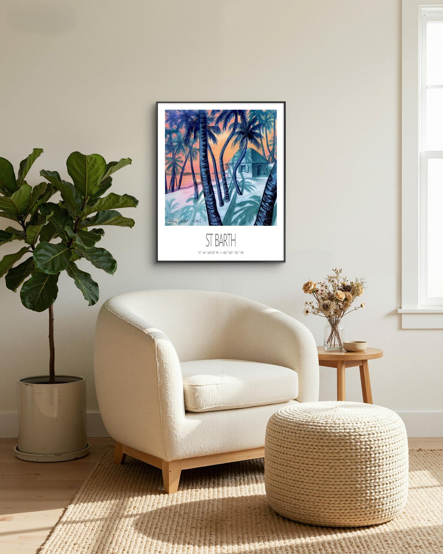 Vintage Travel Poster – St Barth – Cocos Verts – Framed Caribbean Art Print