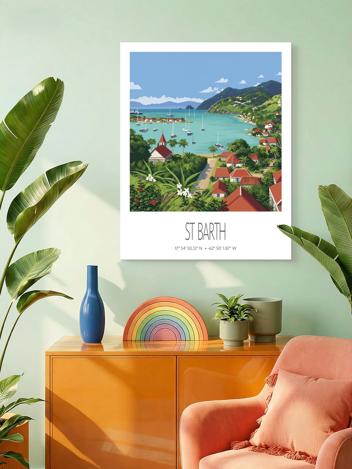 Vintage Travel Poster – St Barth – Gustavia Bay – Caribbean Art Print