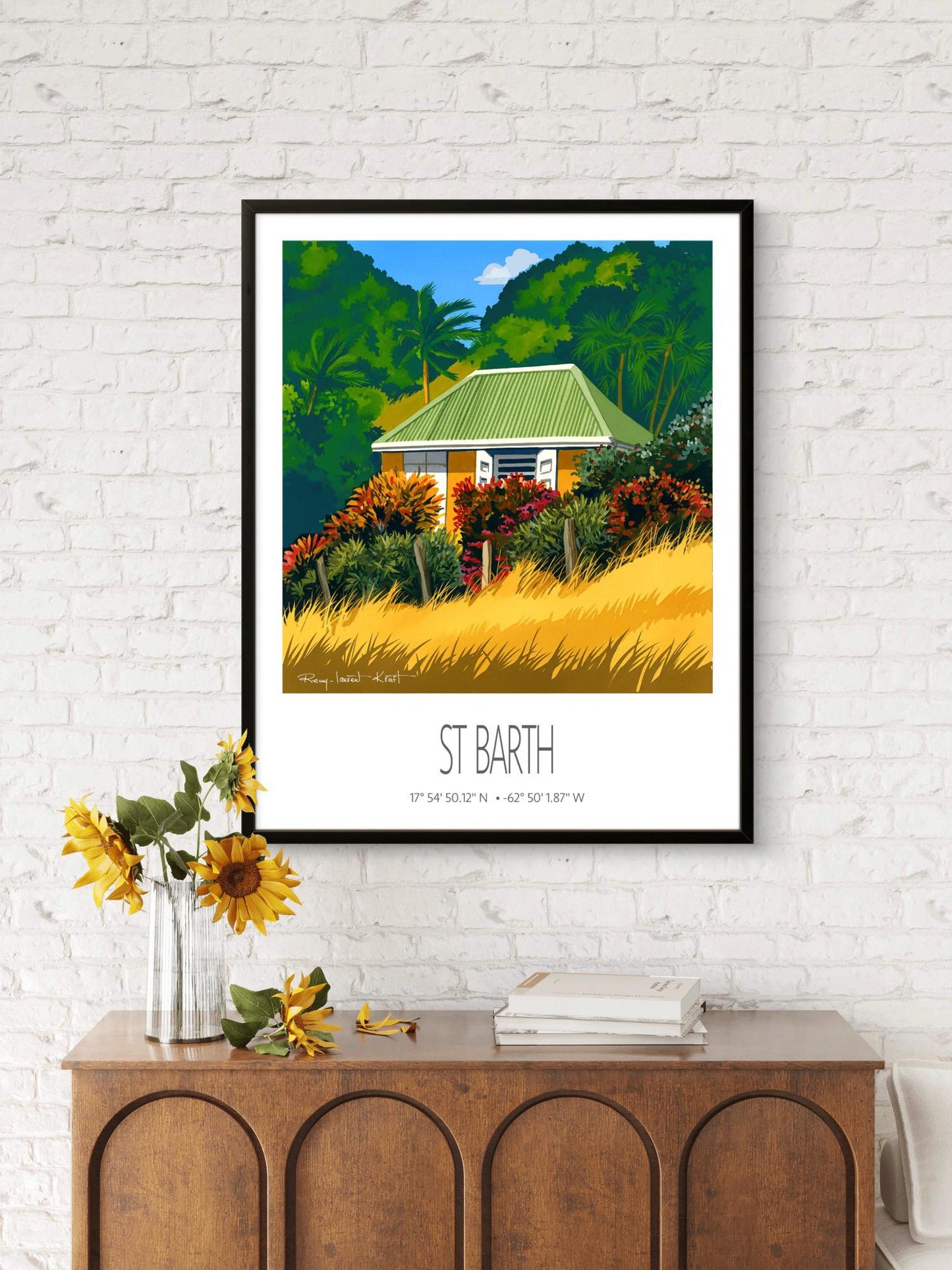 Vintage Travel Poster – St Barth – Yellow Grass – Framed Caribbean Art Print