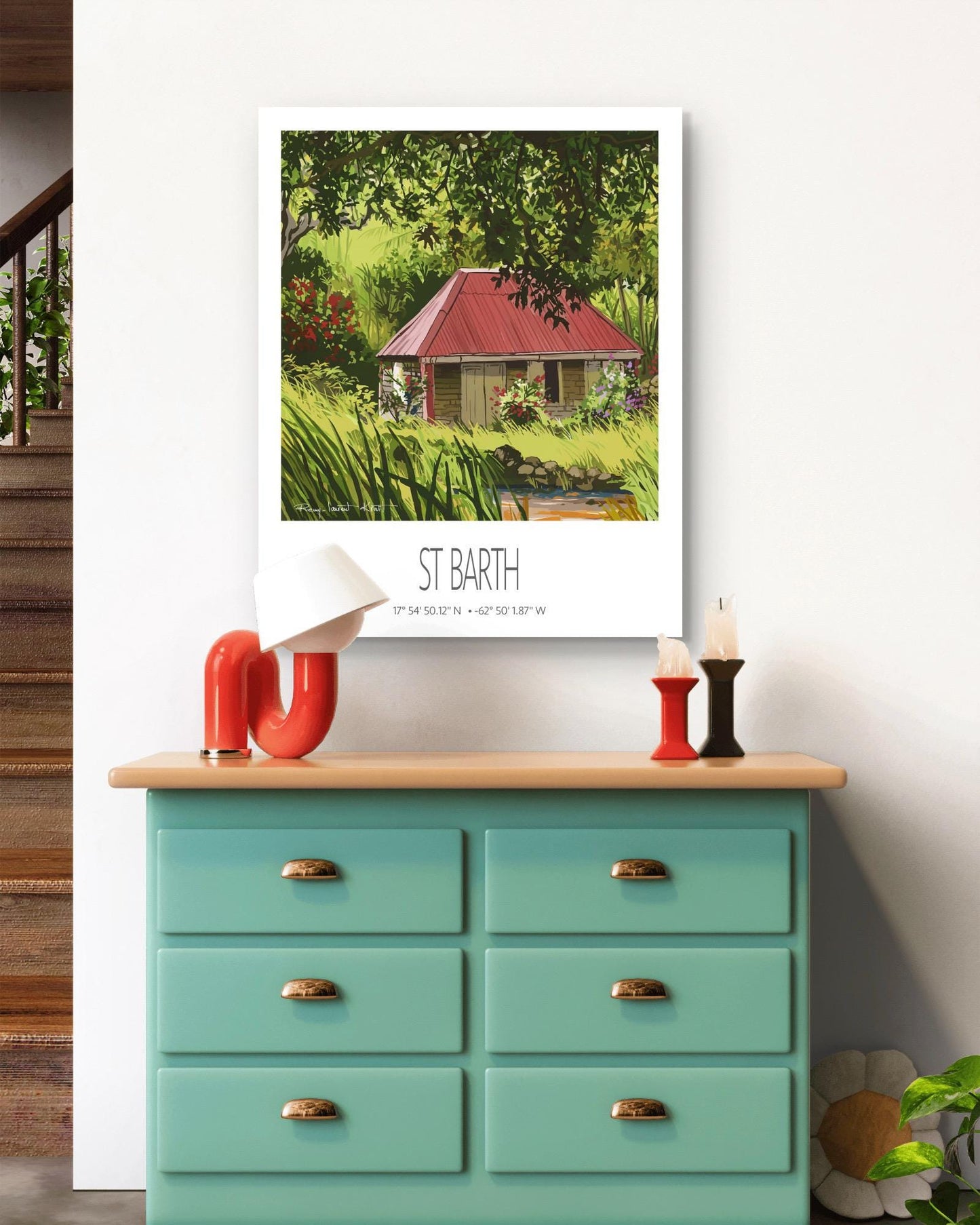 Vintage Travel Poster – St Barth – Old Cottage – Caribbean Art Print
