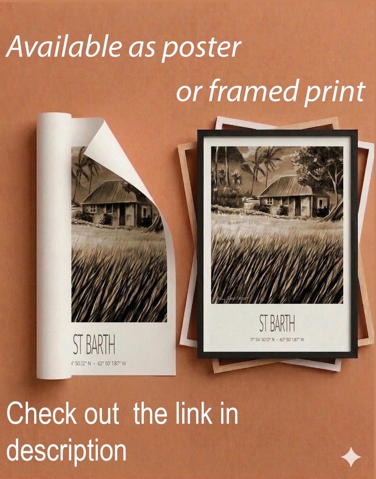 Vintage Travel Poster – St Barth – Cottage Palm Trees – Caribbean Art Print