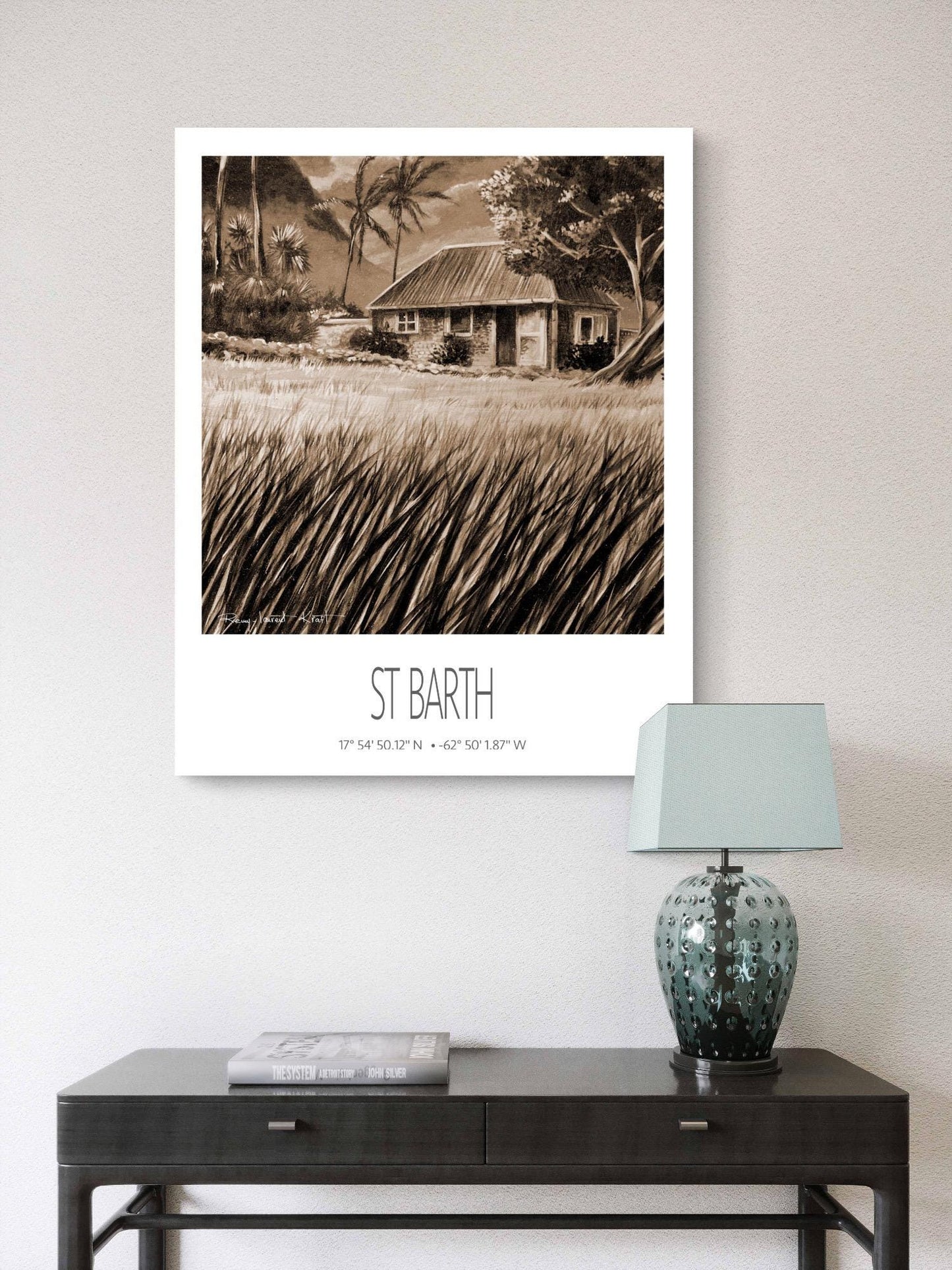 Vintage Travel Poster – St Barth – Cottage Palm Trees – Caribbean Art Print