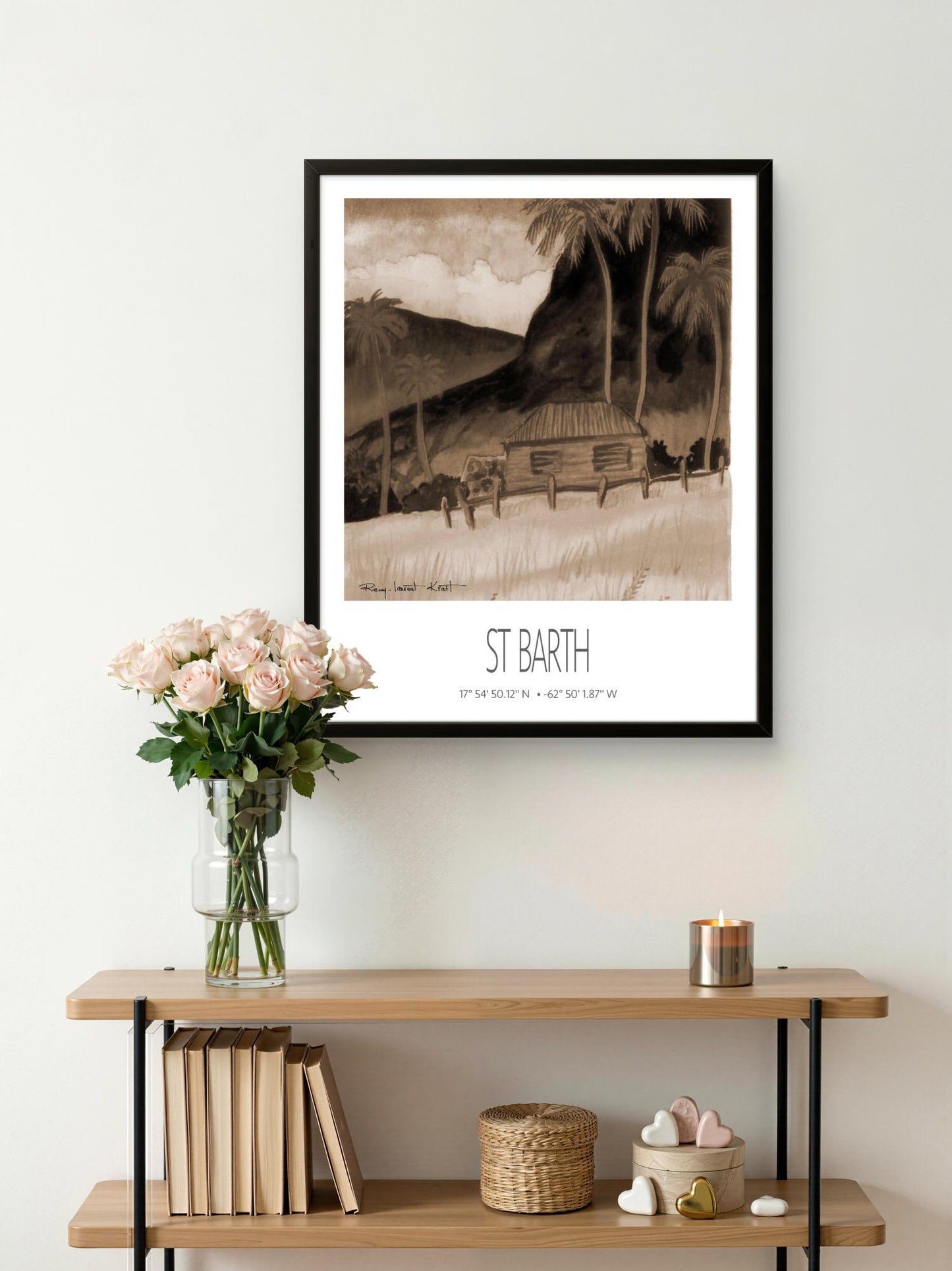 Vintage Travel Poster – St Barth – Tropical Cottage – Framed Caribbean Art Print