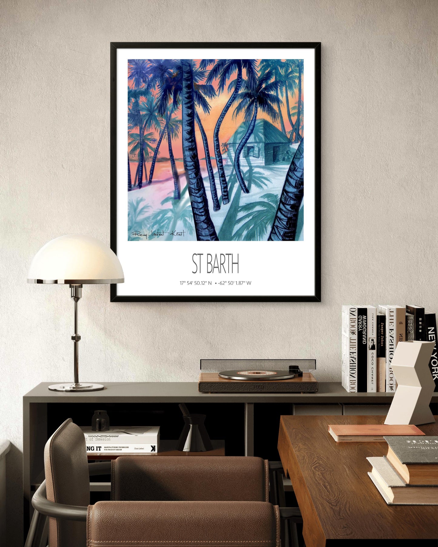 Vintage Travel Poster – St Barth – Cocos Verts – Framed Caribbean Art Print