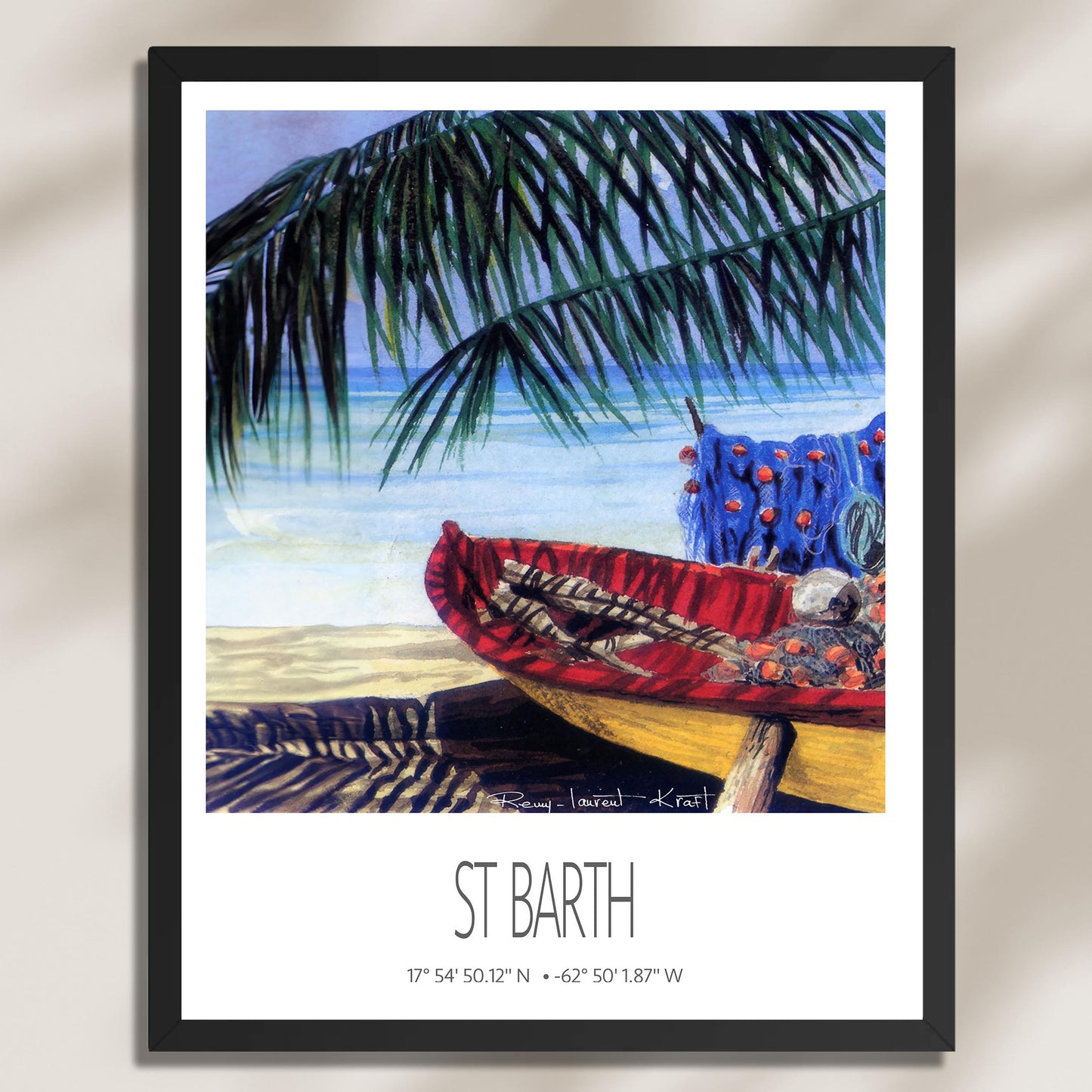 Vintage Travel Poster – St Barth – Cocos Barque – Framed Caribbean Art Print