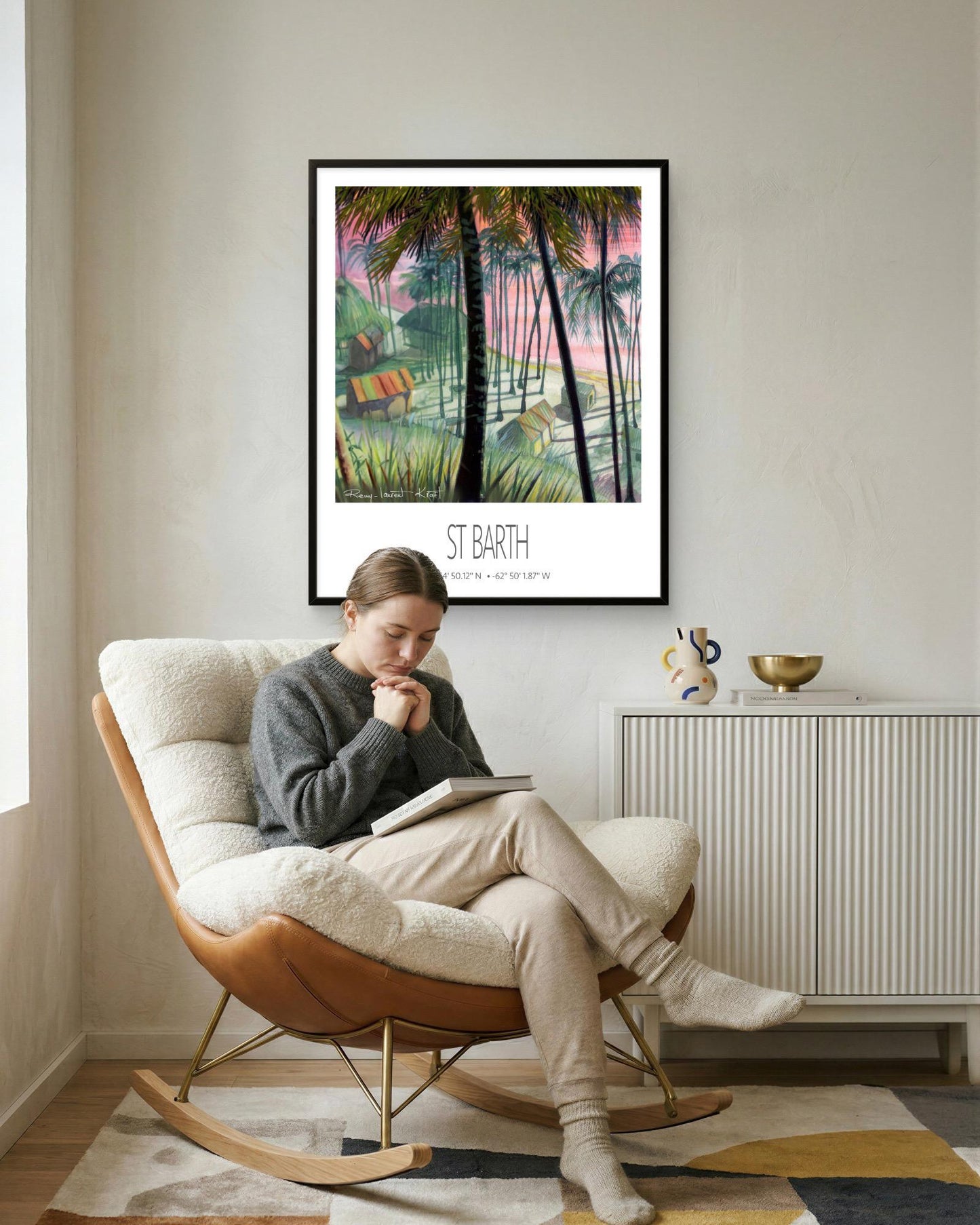 Vintage Travel Poster – St Barth – Cocos Plage – Framed Caribbean Art Print