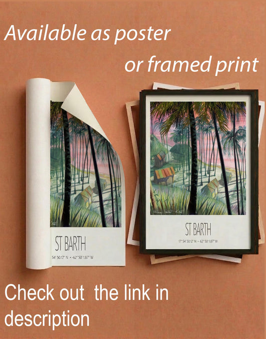 Vintage Travel Poster – St Barth – Cocos Plage – Framed Caribbean Art Print