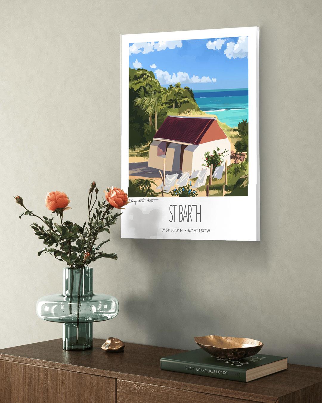 Vintage Travel Poster – St Barth – Petit Cul De Sac Bay – Framed Caribbean Art Print