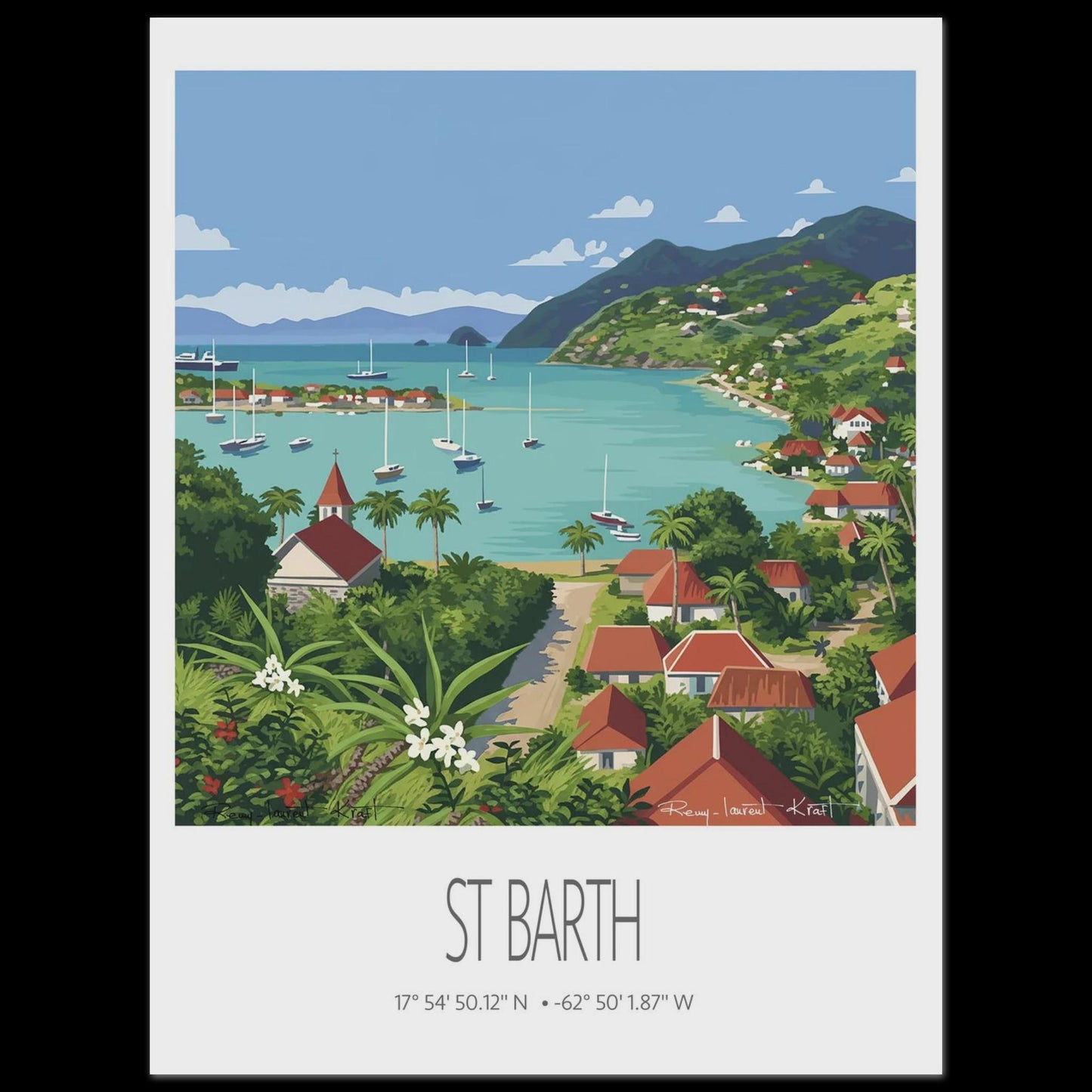 Vintage Travel Poster – St Barth – Gustavia Bay – Caribbean Art Print