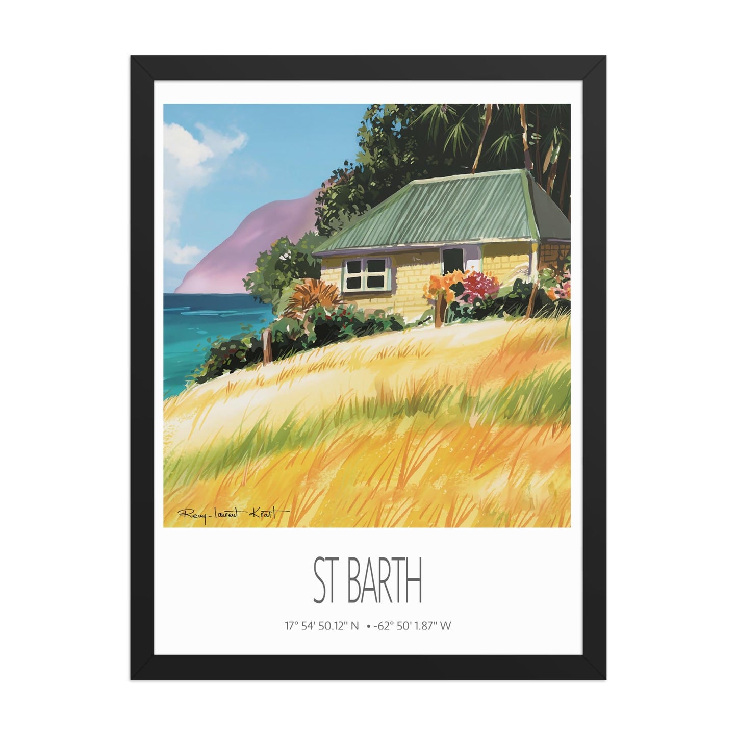 Vintage Travel Poster – St Barth – Falaise Beach – Framed Caribbean Art Print