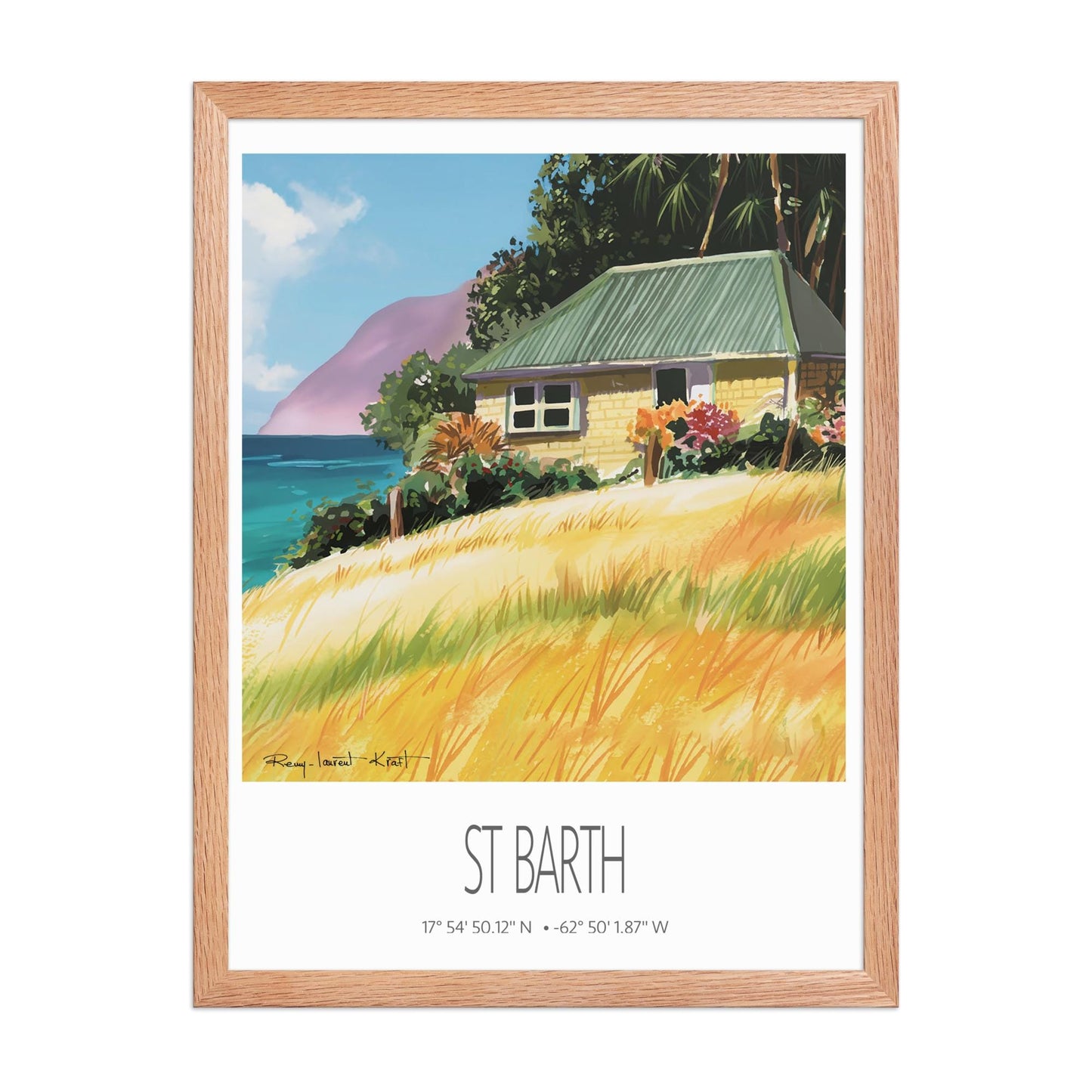 Vintage Travel Poster – St Barth – Falaise Beach – Framed Caribbean Art Print