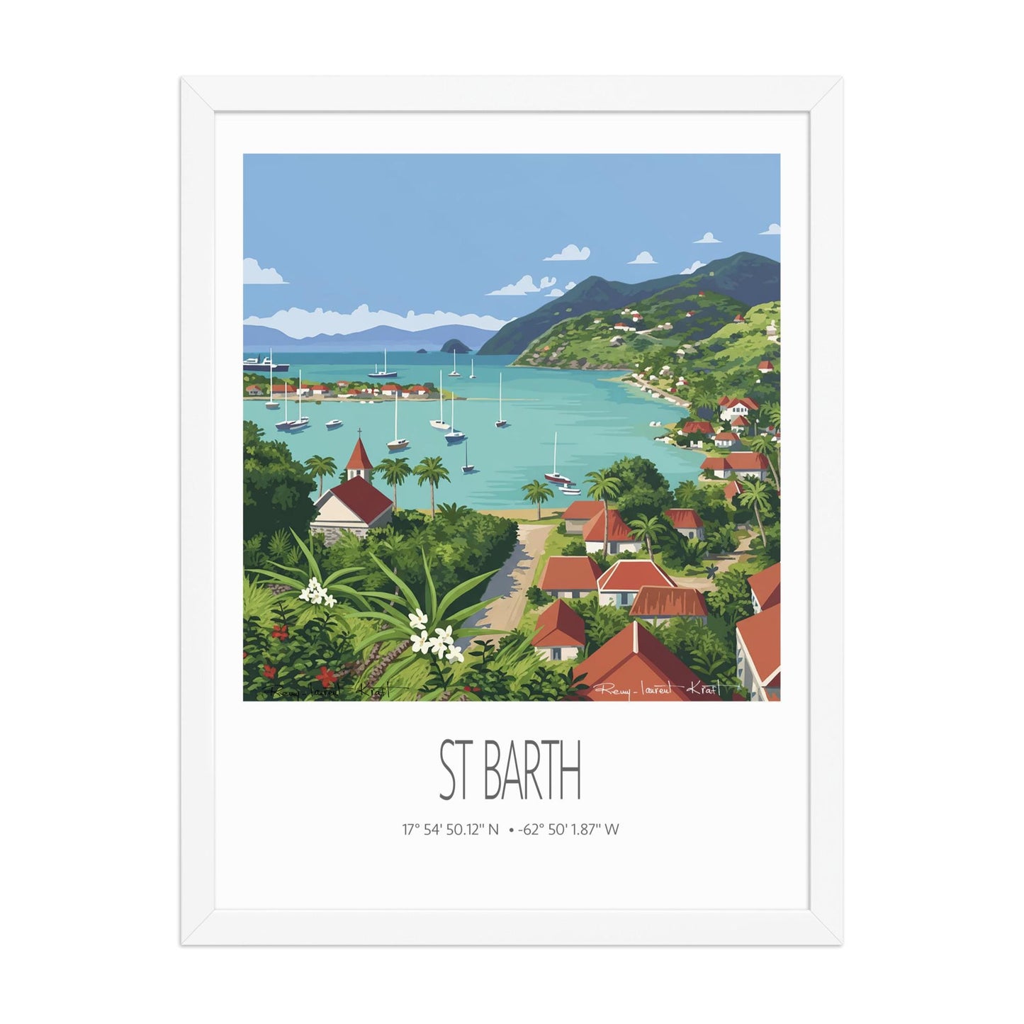 Vintage Travel Poster – St Barth – Gustavia Bay – Framed Caribbean Art Print