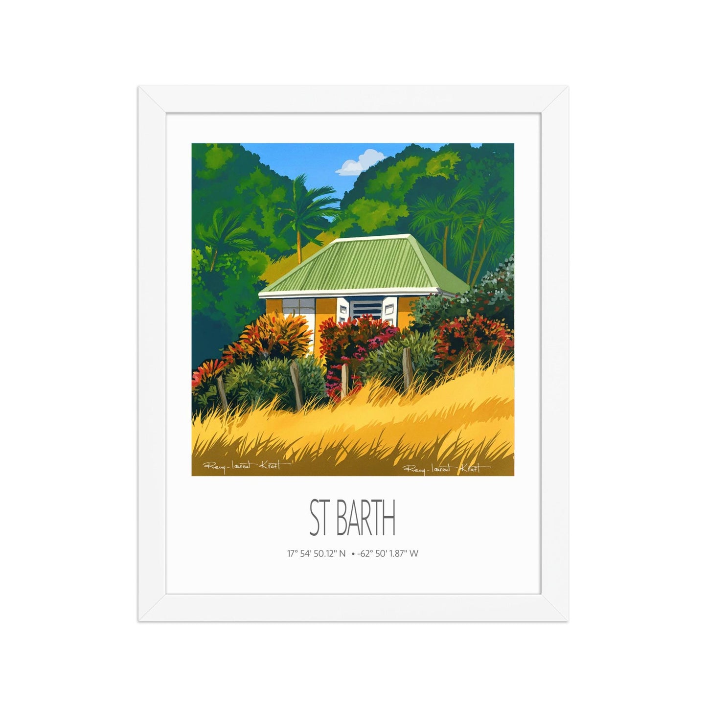 Vintage Travel Poster – St Barth – Yellow Grass – Framed Caribbean Art Print