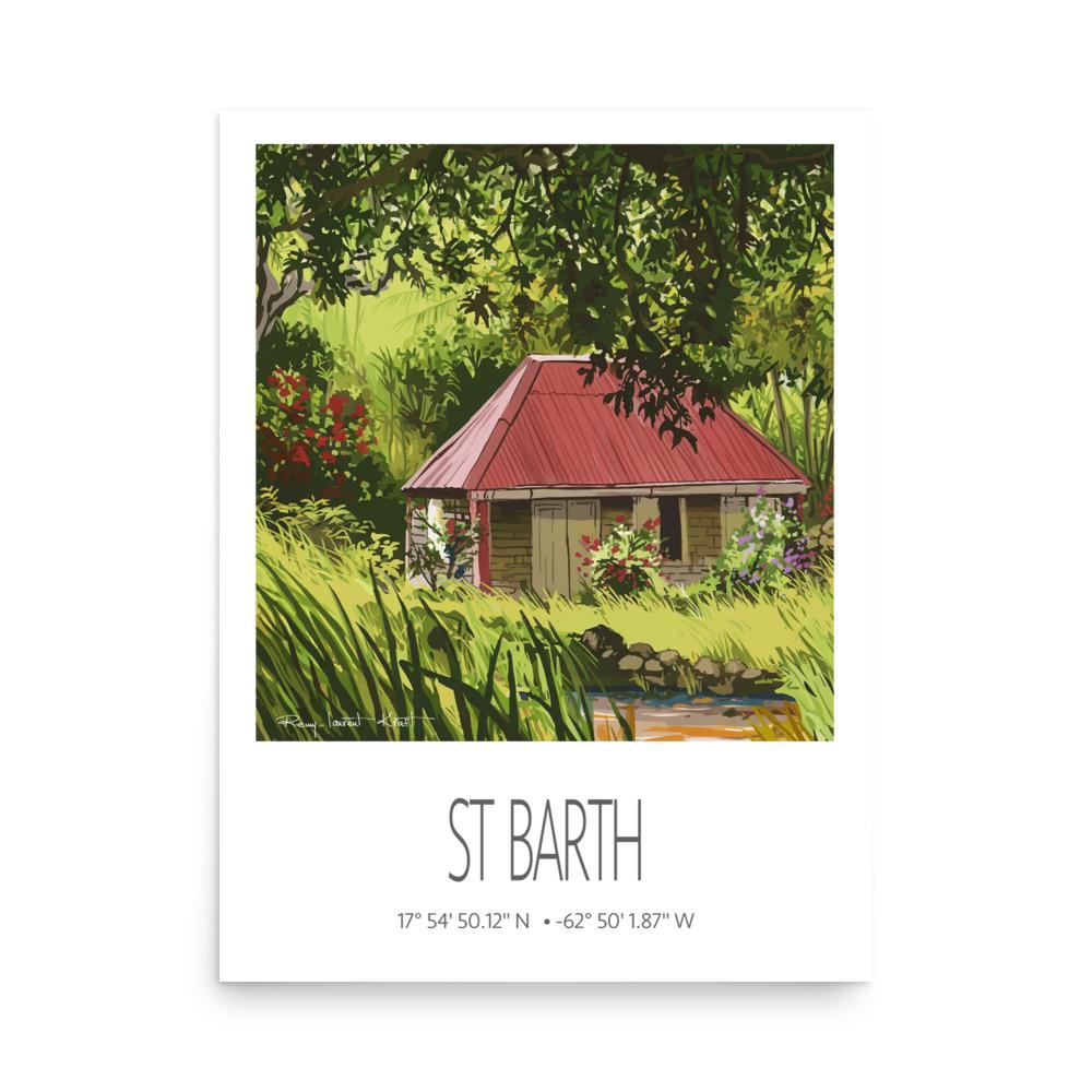 Vintage Travel Poster – St Barth – Old Cottage – Caribbean Art Print