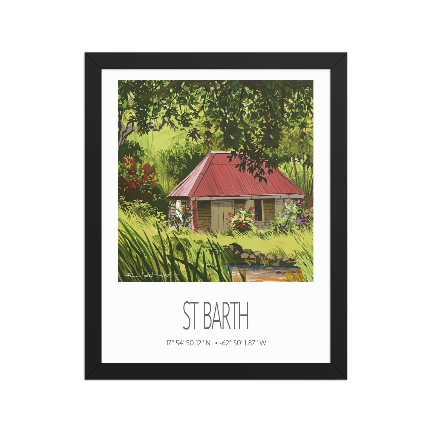 Vintage Travel Poster – St Barth – Old Cottage – Framed Caribbean Art Print