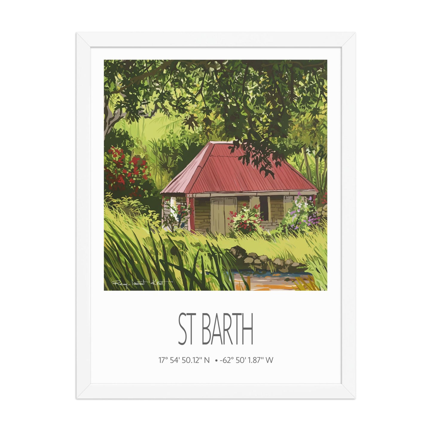 Vintage Travel Poster – St Barth – Old Cottage – Framed Caribbean Art Print