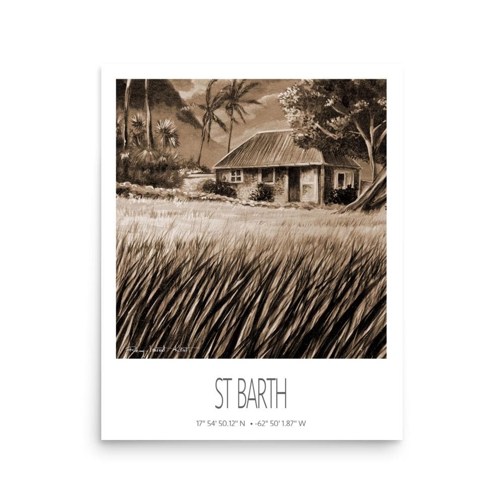 Vintage Travel Poster – St Barth – Cottage Palm Trees – Caribbean Art Print