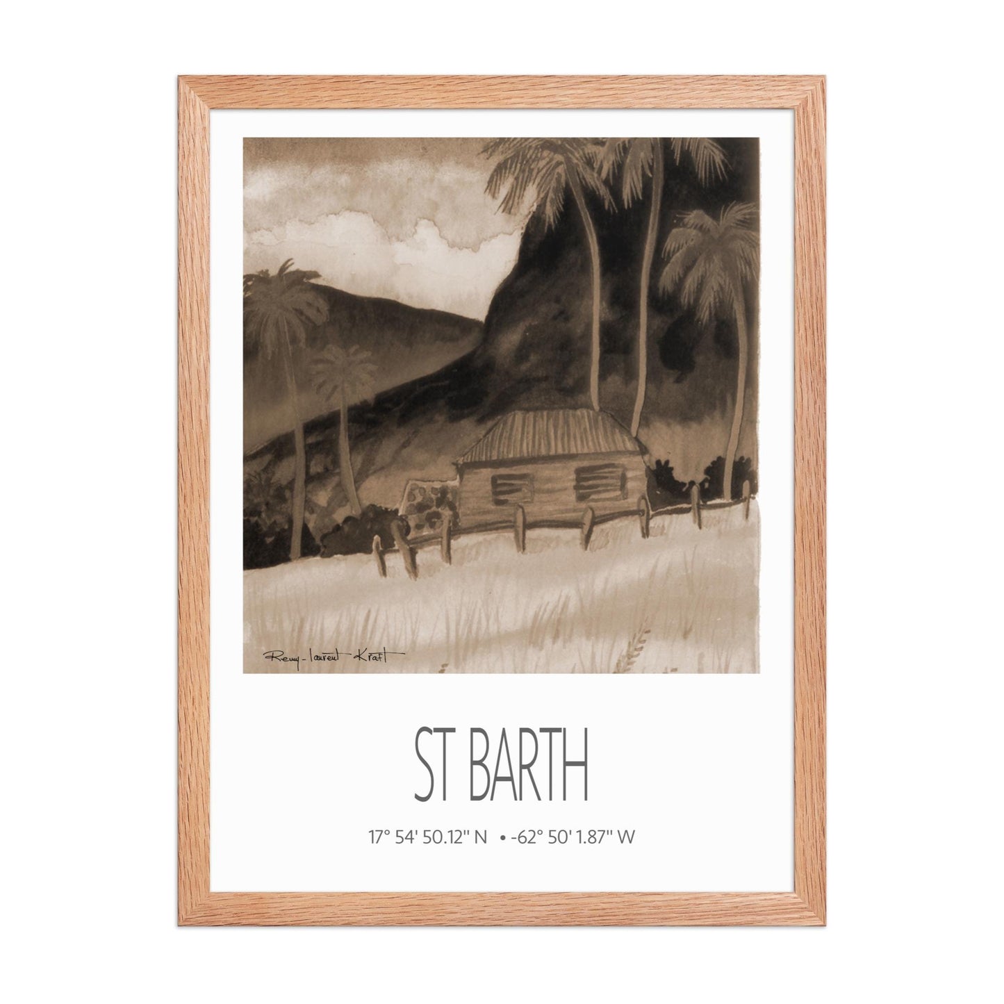 Vintage Travel Poster – St Barth – Tropical Cottage – Framed Caribbean Art Print