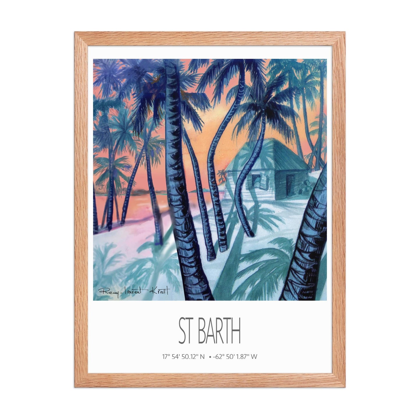 Vintage Travel Poster – St Barth – Cocos Verts – Framed Caribbean Art Print