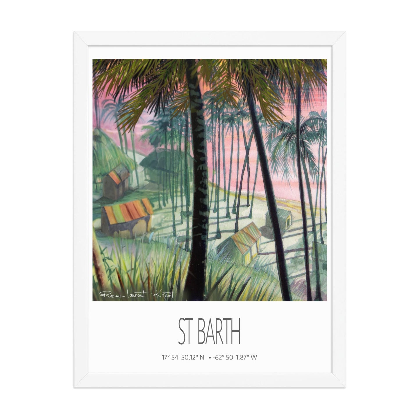 Vintage Travel Poster – St Barth – Cocos Plage – Framed Caribbean Art Print