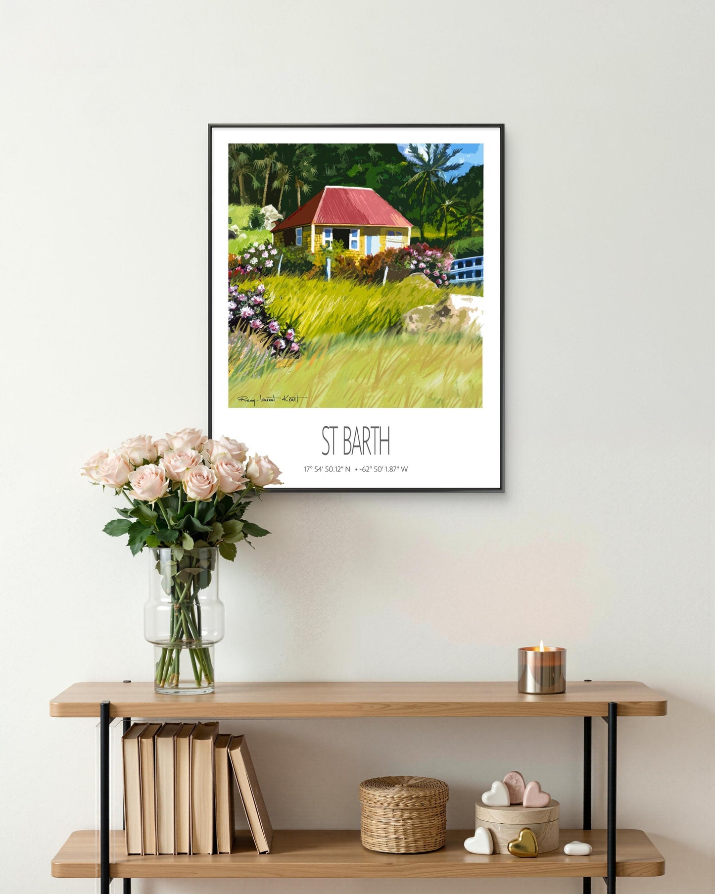 Vintage Travel Poster – St Barth – Case Jaune – Framed Caribbean Art Print
