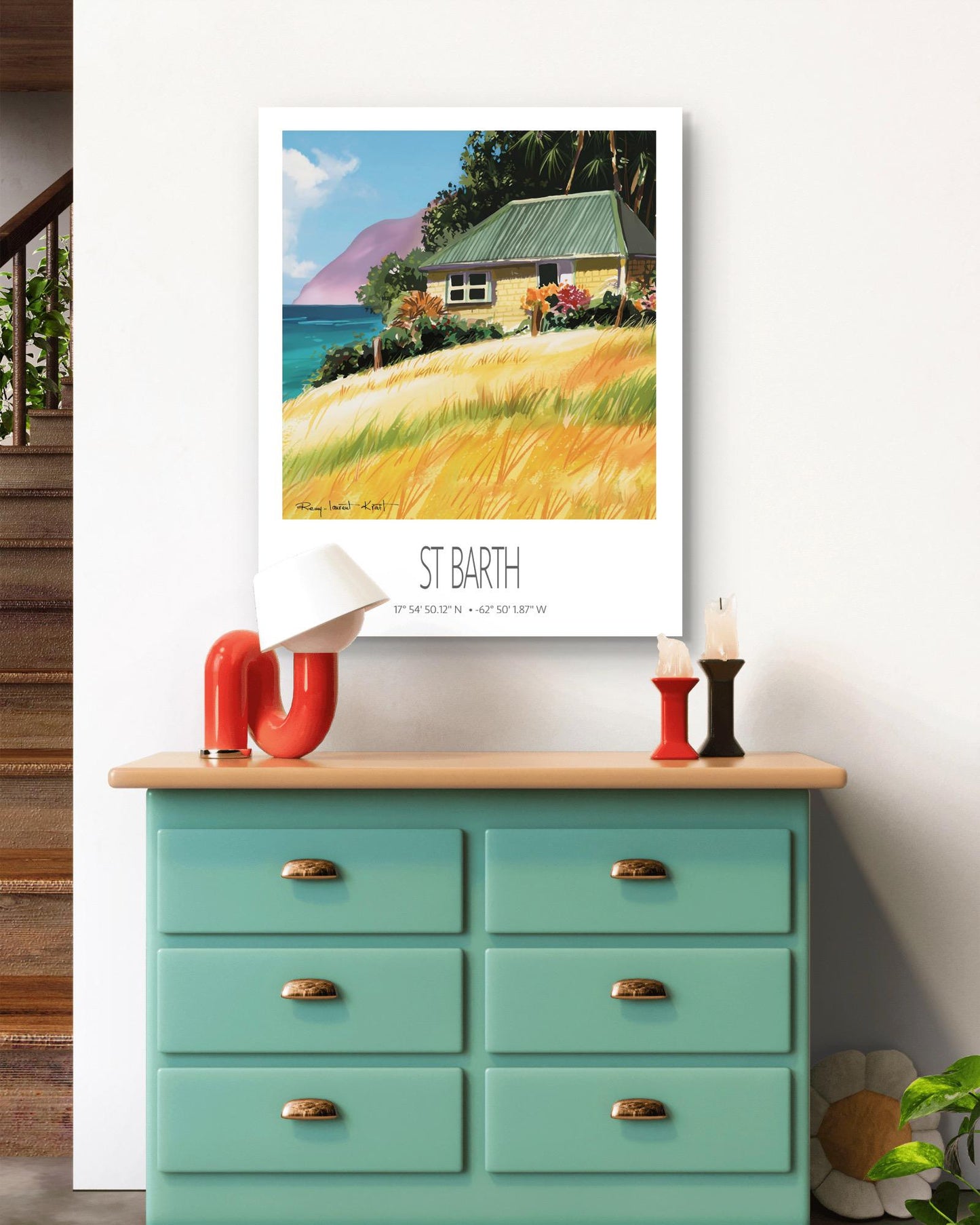 Vintage Travel Poster – St Barth – Falaise Beach – Caribbean Art Print