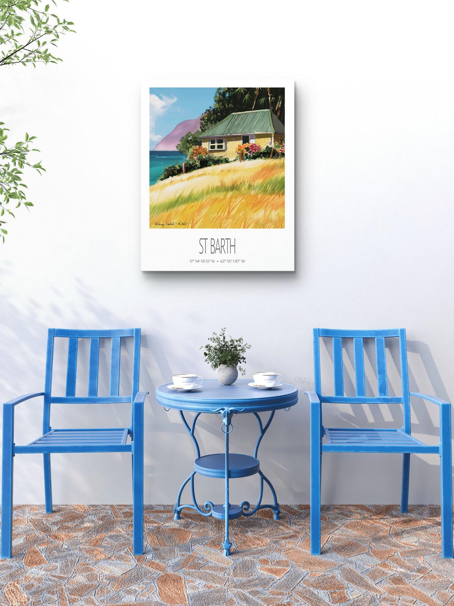 Vintage Travel Poster – St Barth – Falaise Beach – Framed Caribbean Art Print