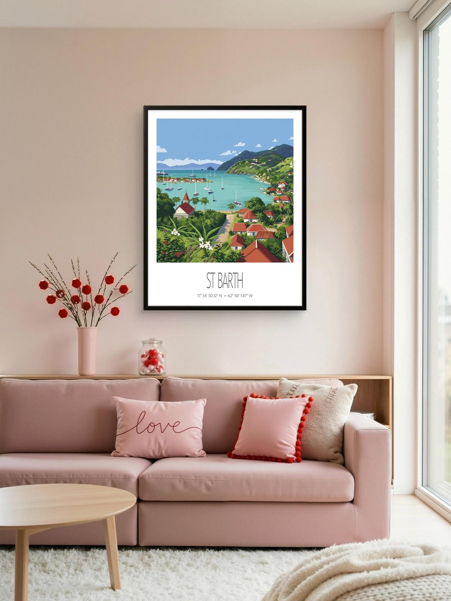 Vintage Travel Poster – St Barth – Gustavia Bay – Framed Caribbean Art Print