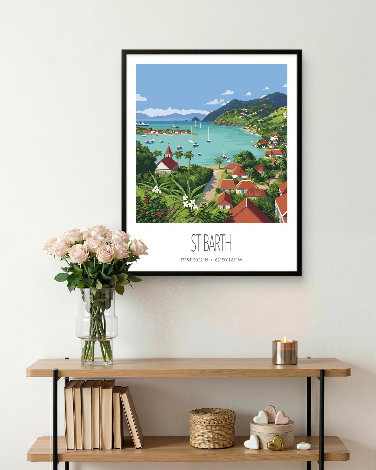 Vintage Travel Poster – St Barth – Gustavia Bay – Framed Caribbean Art Print