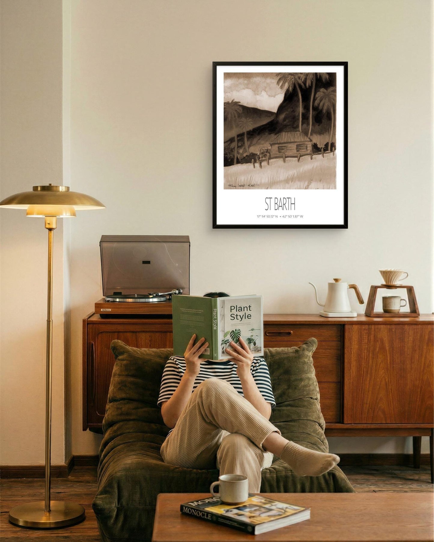 Vintage Travel Poster – St Barth – Tropical Cottage – Framed Caribbean Art Print