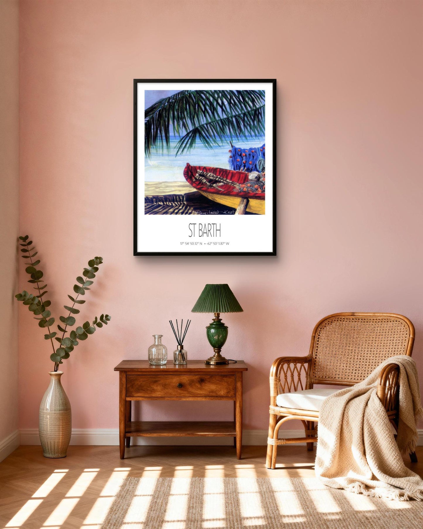 Vintage Travel Poster – St Barth – Cocos Barque – Framed Caribbean Art Print