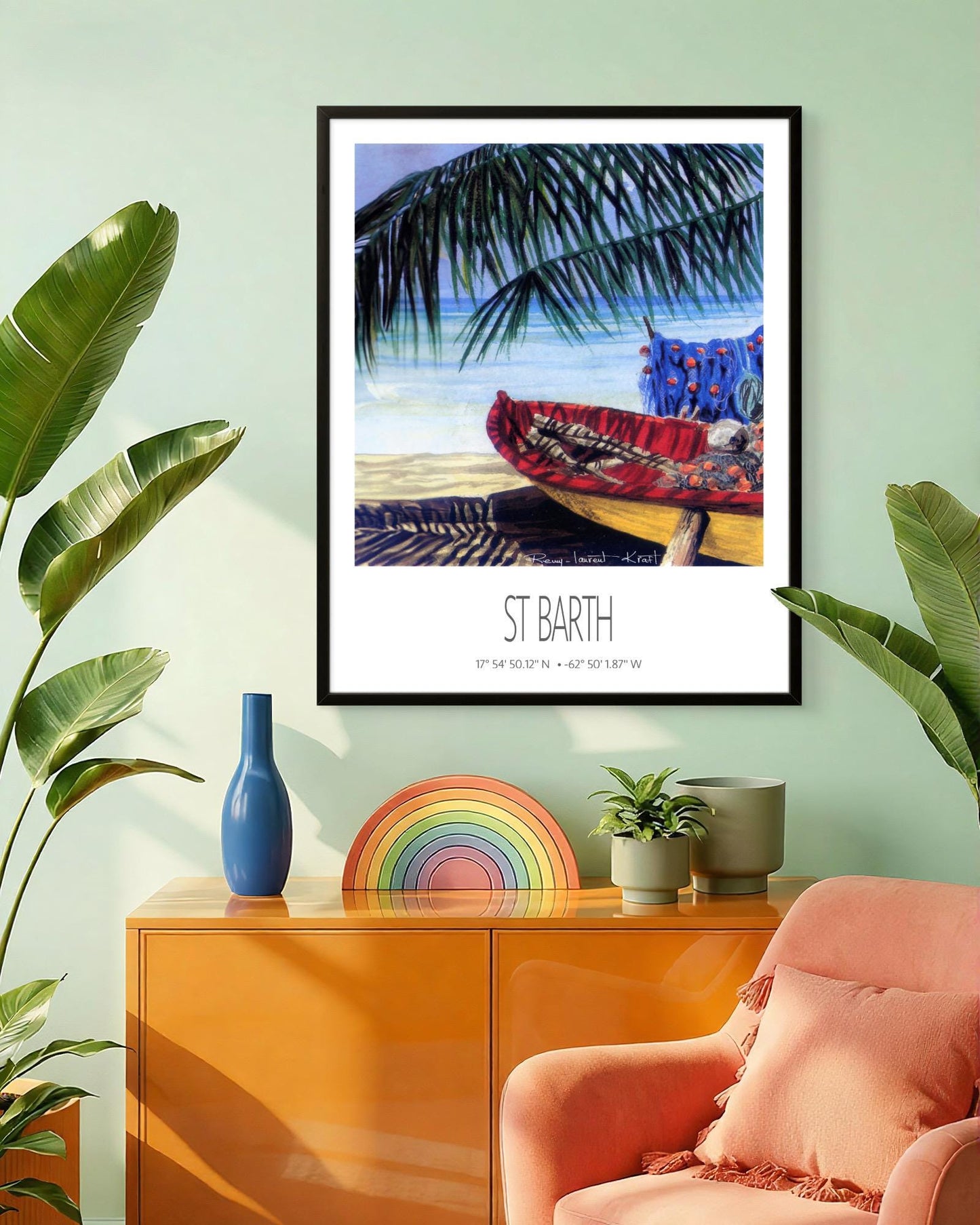 Vintage Travel Poster – St Barth – Cocos Barque – Framed Caribbean Art Print