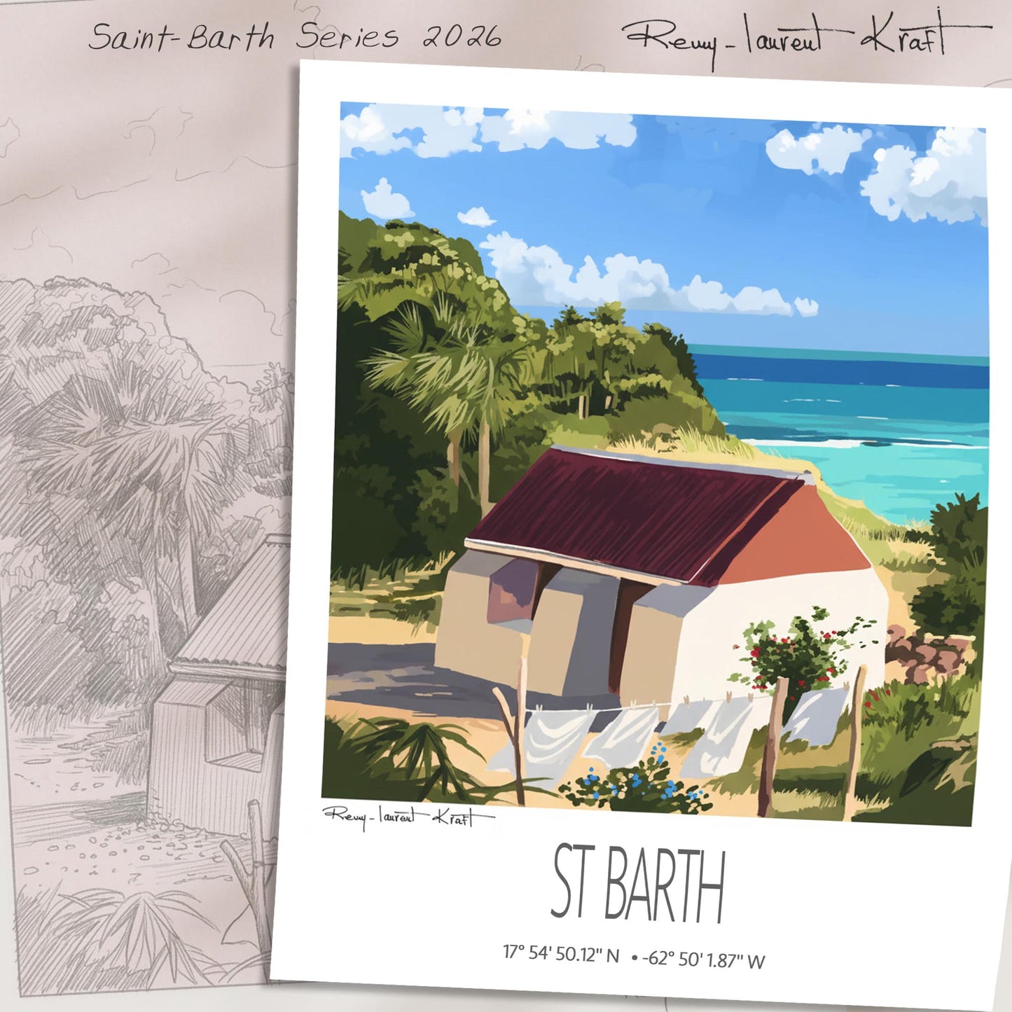 Vintage Travel Poster – St Barth – Petit Cul de Sac Bay – Caribbean Art Print