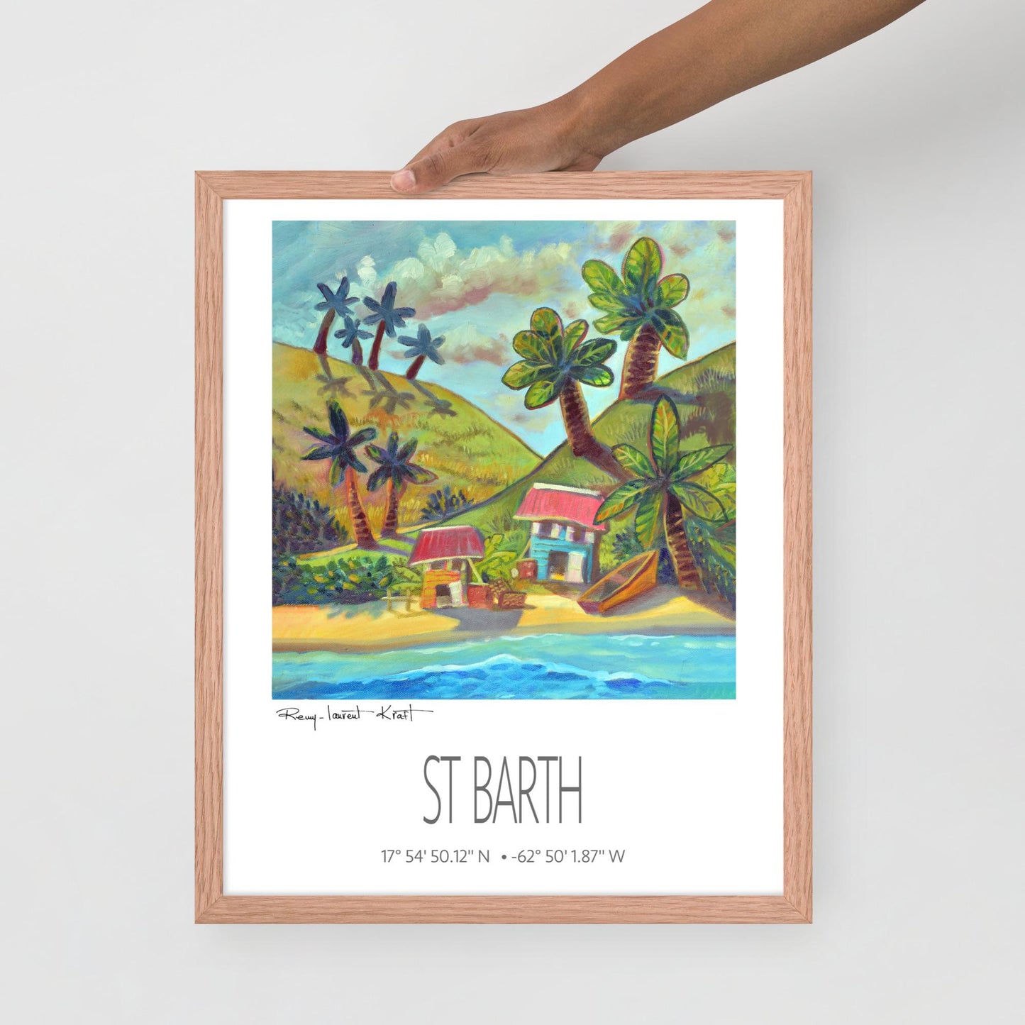 Vintage Travel Poster – St Barth – Two Cottages – Framed Caribbean Art Print