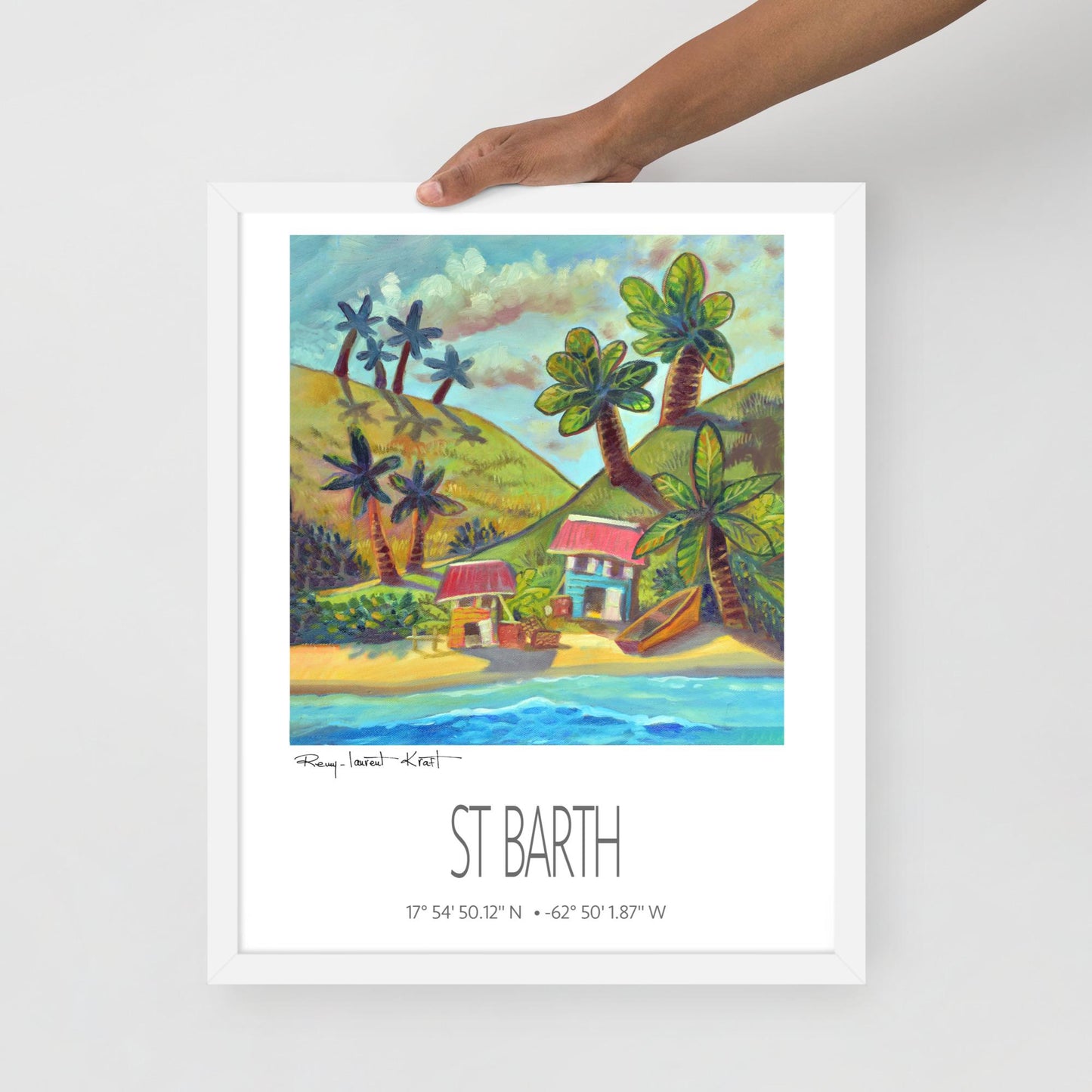 Vintage Travel Poster – St Barth – Two Cottages – Framed Caribbean Art Print