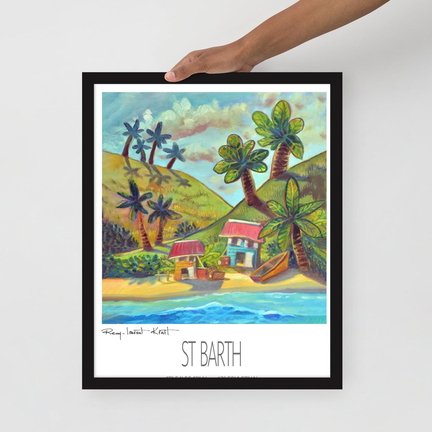 Vintage Travel Poster – St Barth – Two Cottages – Framed Caribbean Art Print