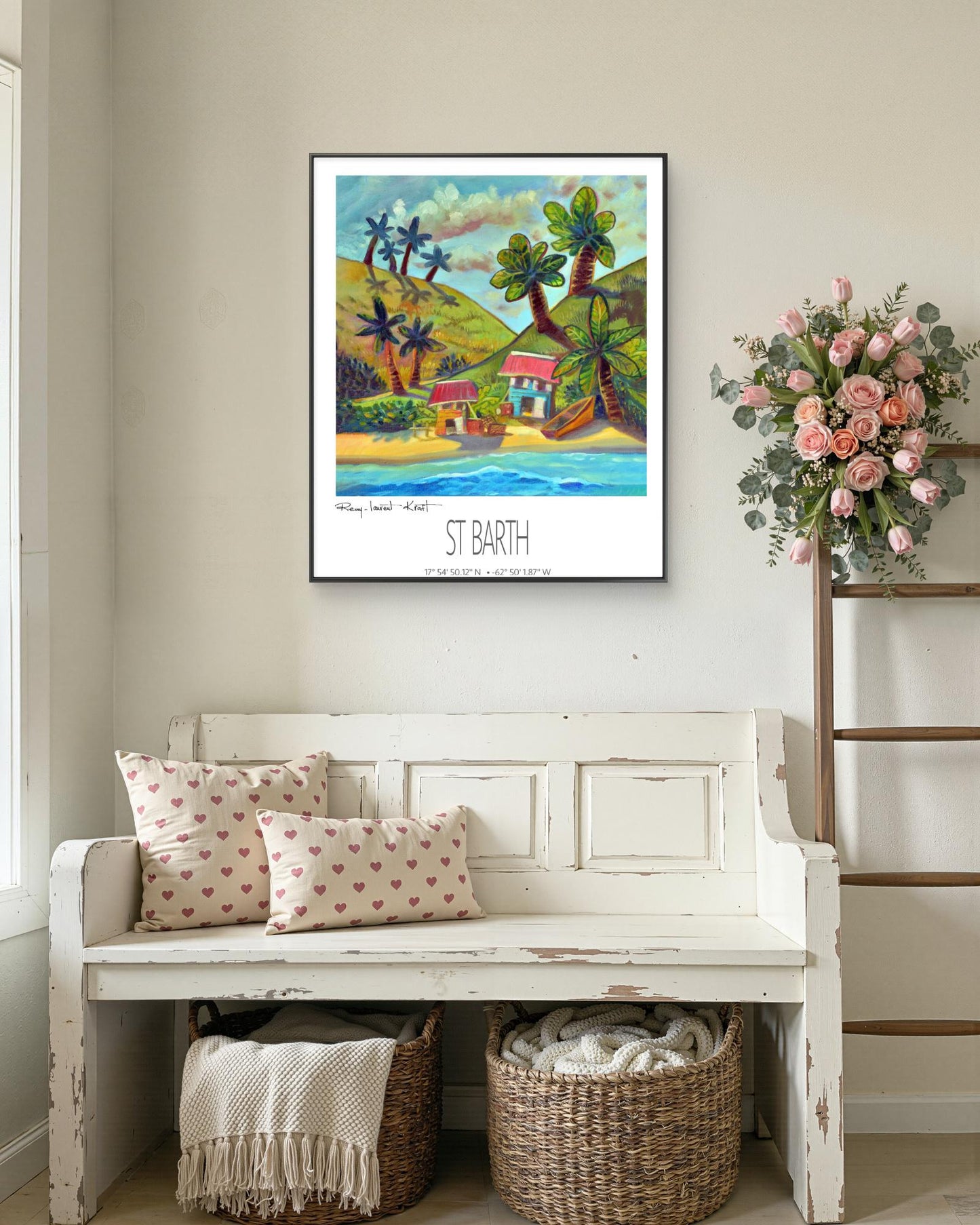 Vintage Travel Poster – St Barth – Two Cottages – Framed Caribbean Art Print