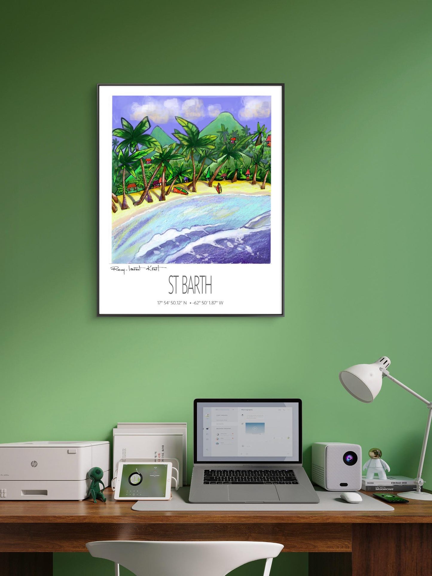 Vintage Travel Poster – St Barth – Triangular Beach – Framed Caribbean Art Print