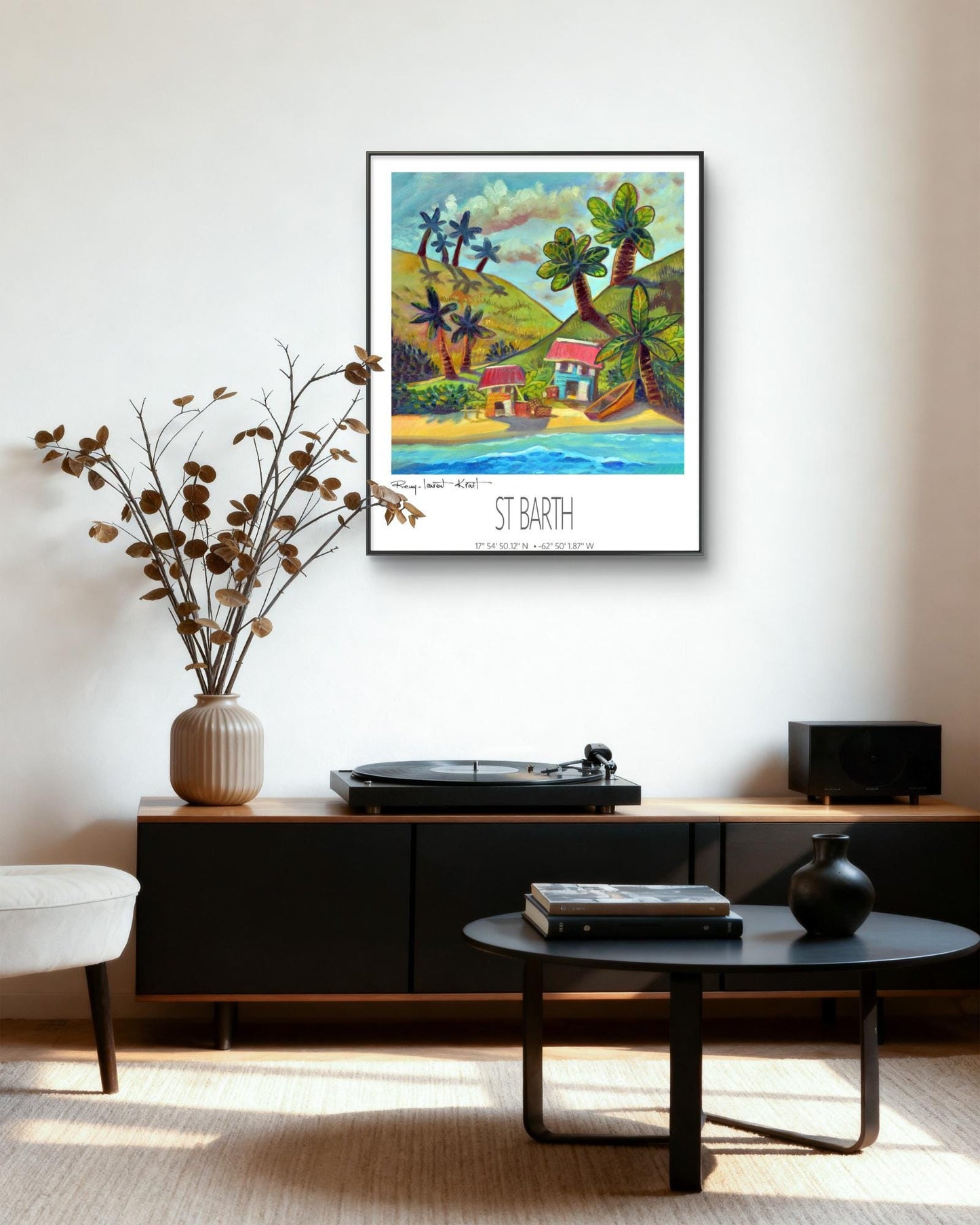 Vintage Travel Poster – St Barth – Two Cottages – Framed Caribbean Art Print