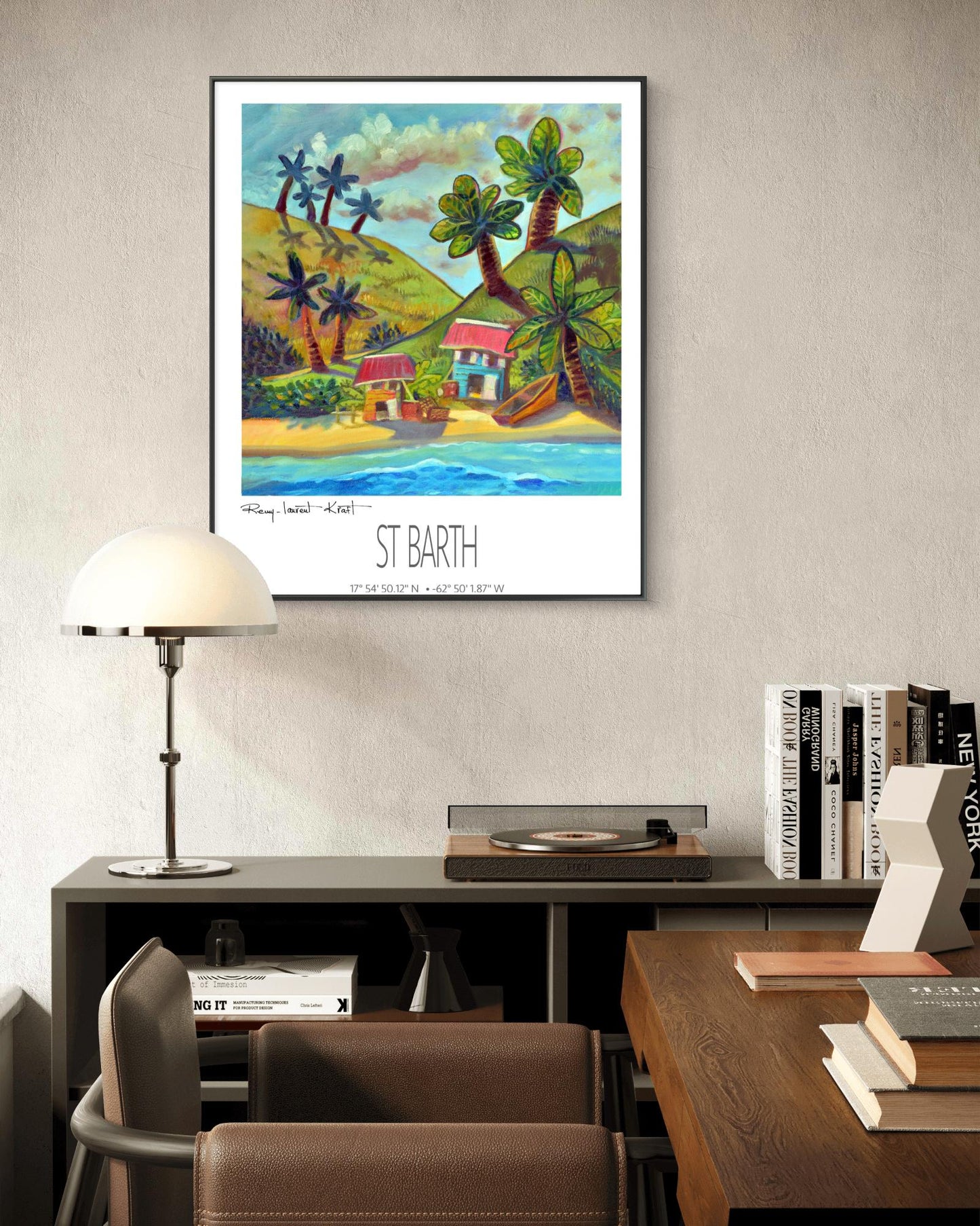 Vintage Travel Poster – St Barth – Two Cottages – Framed Caribbean Art Print