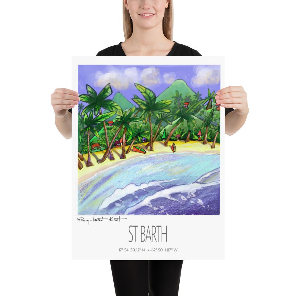 Vintage Travel Poster – St Barth – Triangular Beach – Caribbean Art Print