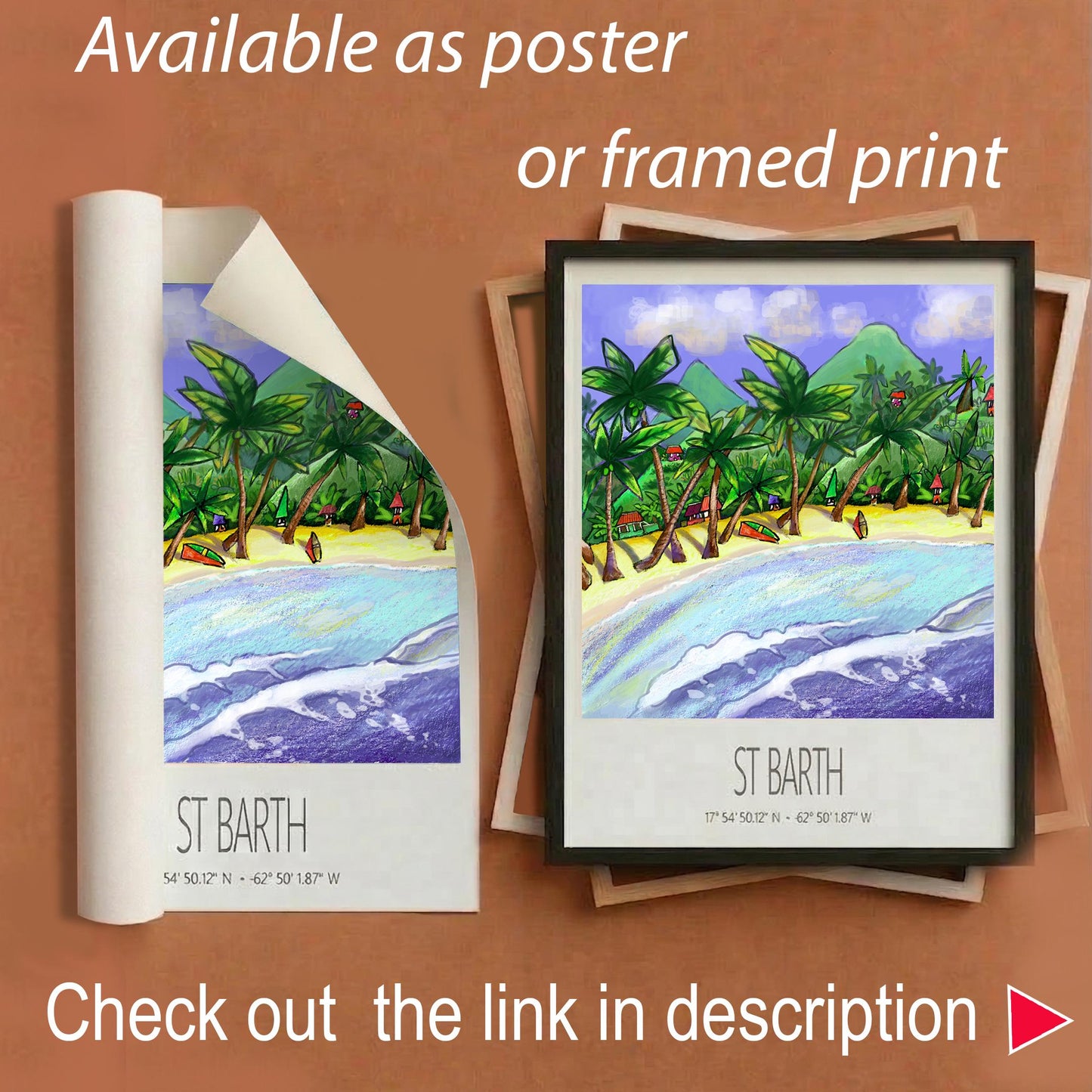 Vintage Travel Poster – St Barth – Triangular Beach – Caribbean Art Print
