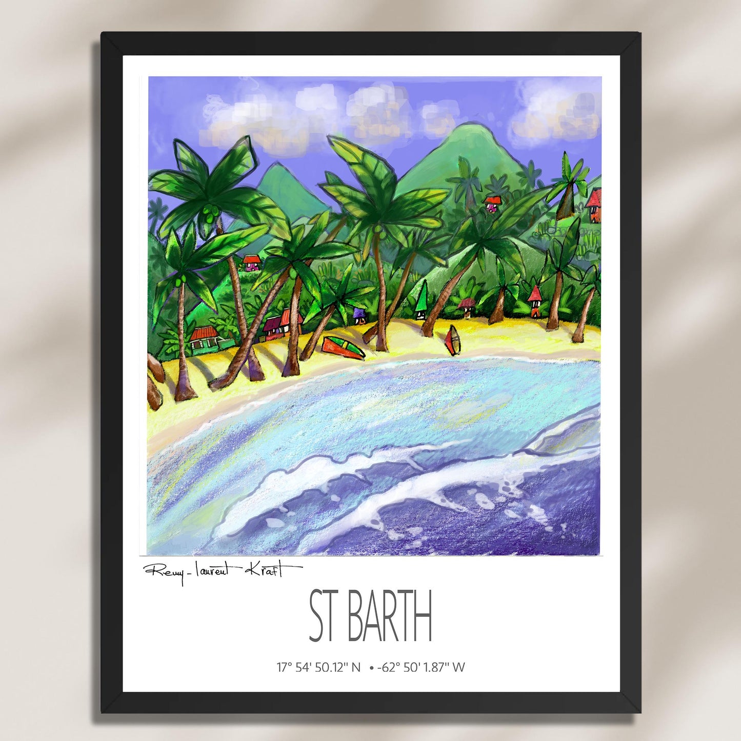 Vintage Travel Poster – St Barth – Triangular Beach – Framed Caribbean Art Print