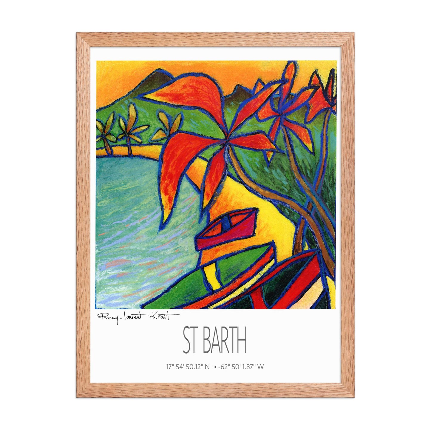 Vintage Travel Poster – St Barth – Red Coco Bay – Framed Caribbean Art Print